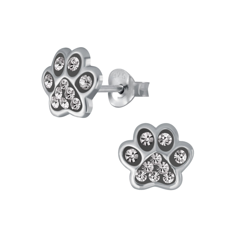 Kinder-Ohrstecker Hundepfote Pfote Pfötchen Tatzen mit Glitzer 7mm vergoldet aus Sterling Silber 925