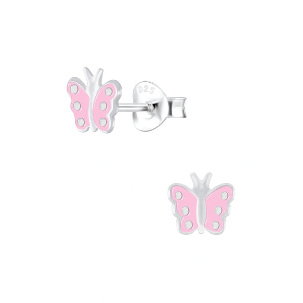 Mädchen-Ohrstecker Schmetterling Rosa aus Sterling Silber 925