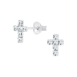 Damen-Ohrstecker Kreuz 7mm glanz Zirkonia weiß Sterling Silber 925