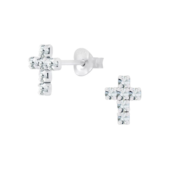 Damen-Ohrstecker Kreuz 7mm glanz Zirkonia weiß Sterling Silber 925