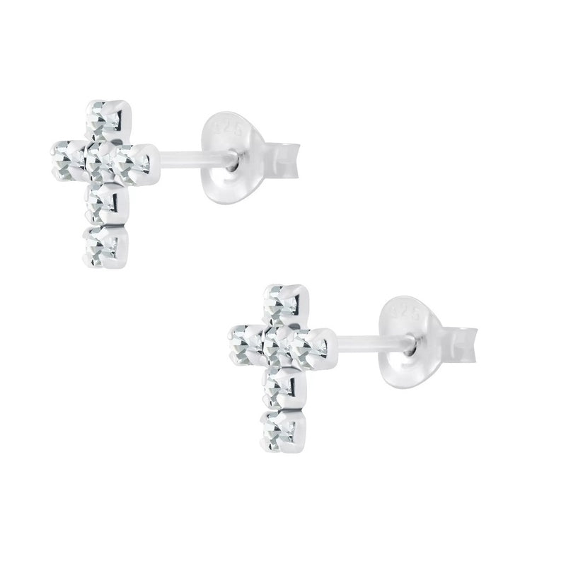 Damen-Ohrstecker Kreuz 7mm glanz Zirkonia weiß Sterling Silber 925