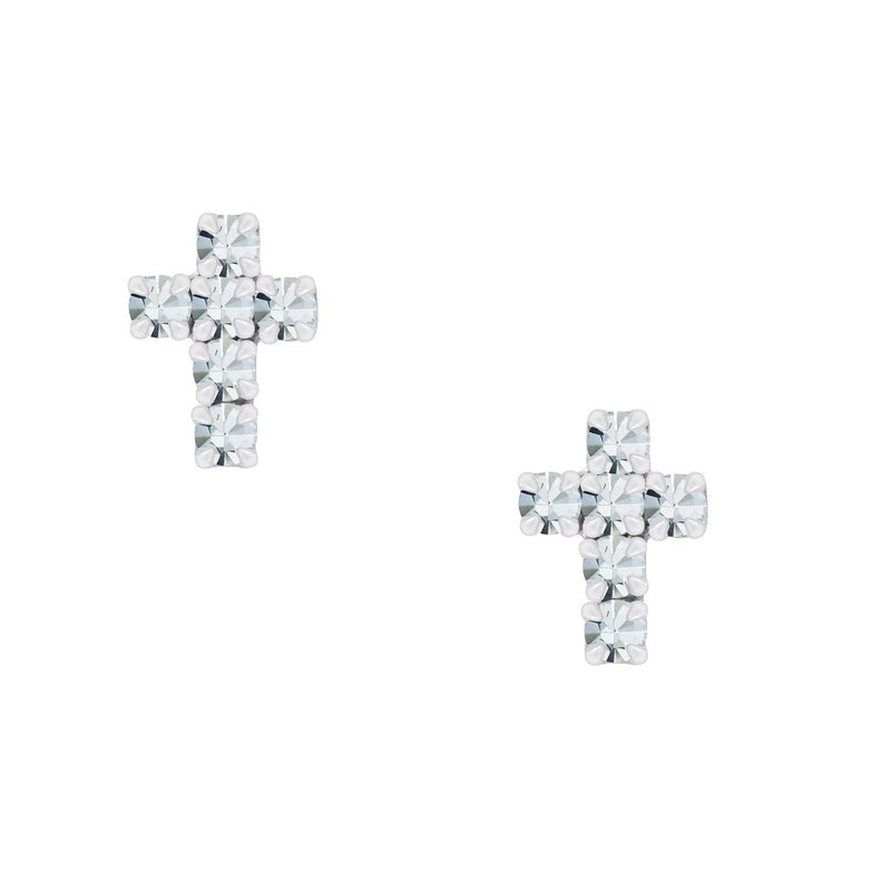 Damen-Ohrstecker Kreuz 7mm glanz Zirkonia weiß Sterling Silber 925