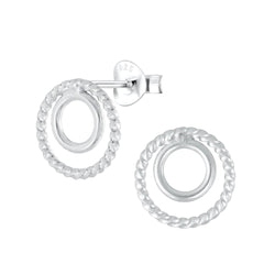 Damen-Ohrstecker Scheibe Platte Rund Kreis im Kreis offen gedreht 10mm glanz Sterling Silber 925