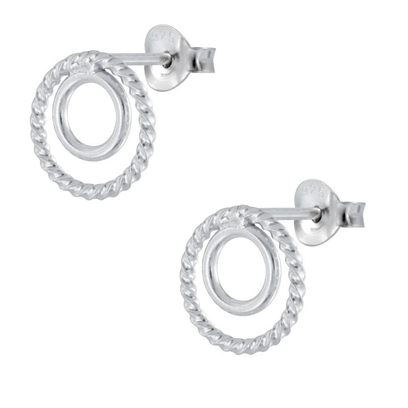 Damen-Ohrstecker Scheibe Platte Rund Kreis im Kreis offen gedreht 10mm glanz Sterling Silber 925