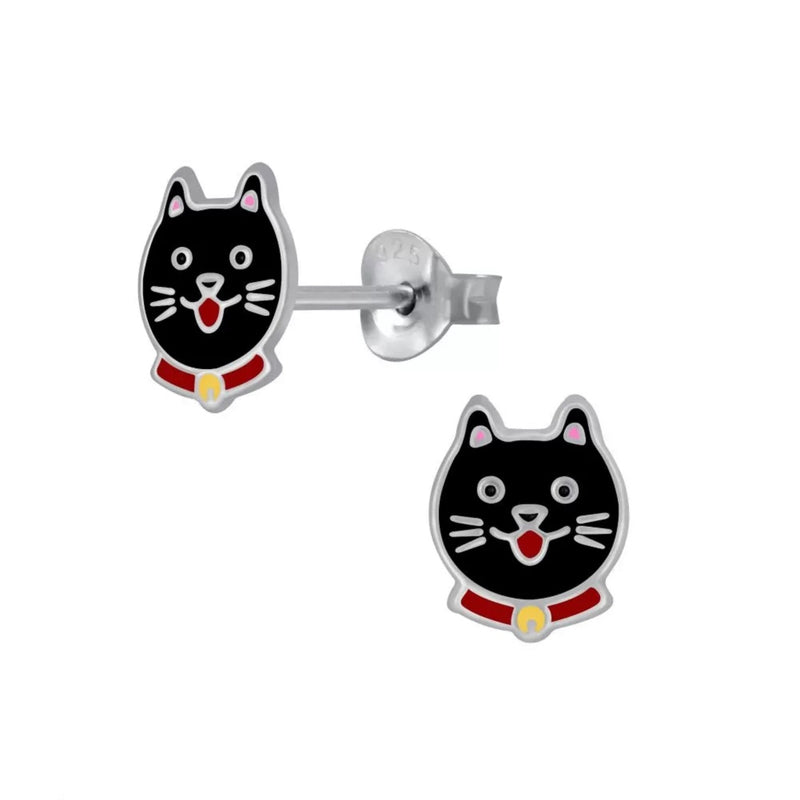 Kinder-Ohrstecker Katze Mieze Kitten Schwarz aus Sterling Silber 925