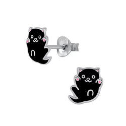 Kinder-Ohrstecker Katze Kätzchen Kitten Stecker schwarz 8mm Sterling Silber 925