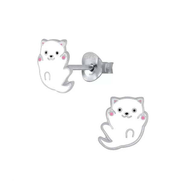 Kinder-Ohrstecker Katze Kitten Kätzchen weiß, rosa 8mm Sterling Silber 925