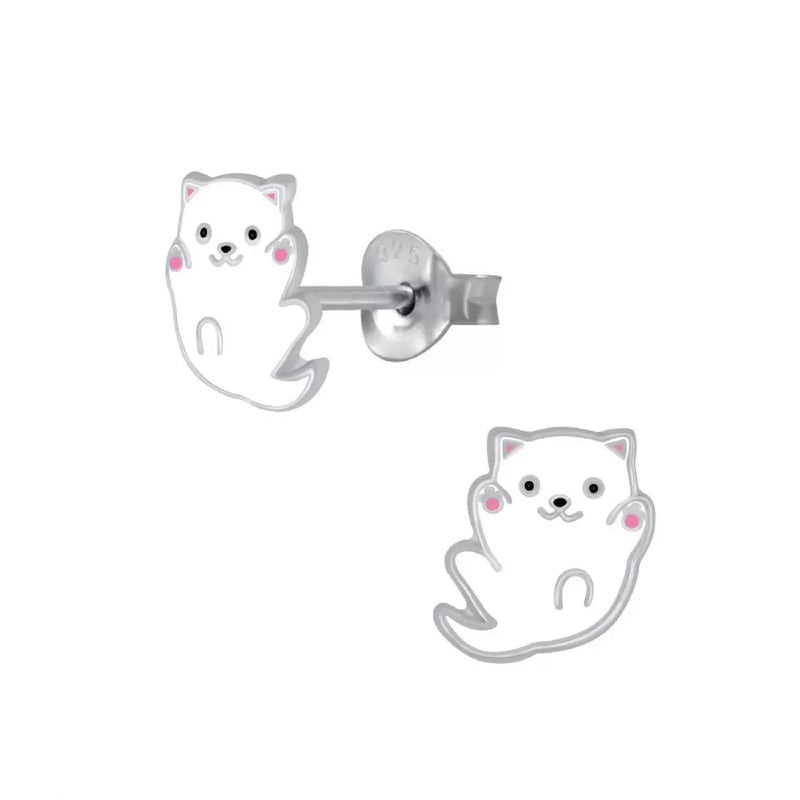 Kinder-Ohrstecker Katze Kitten Kätzchen weiß, rosa 8mm Sterling Silber 925