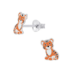 Kinder-Ohrstecker Tiger Raubkatze Katze getigert in glanz 9mm aus Sterling Silber 925