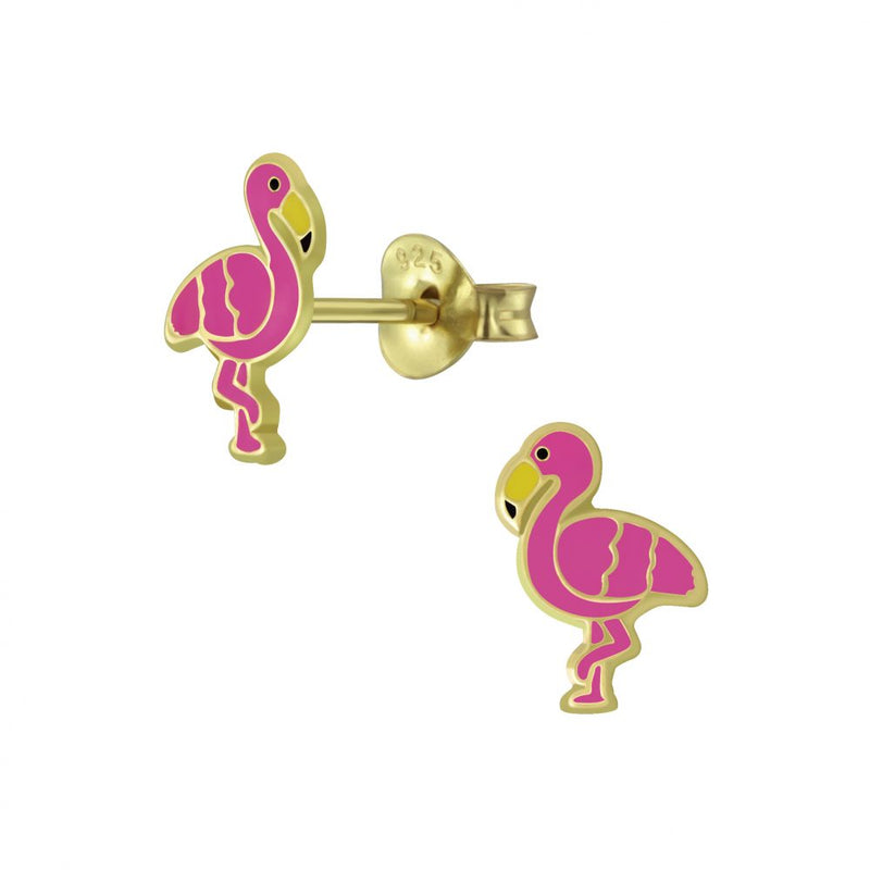 Kinder-Ohrstecker Flamingo Vogel Tier pink vergoldet aus Sterling Silber 925