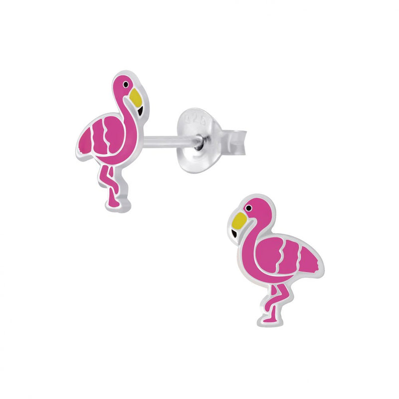 Kinder-Ohrstecker Flamingo Vogel Tier pink rosa 7 X 9mm aus Sterling Silber 925