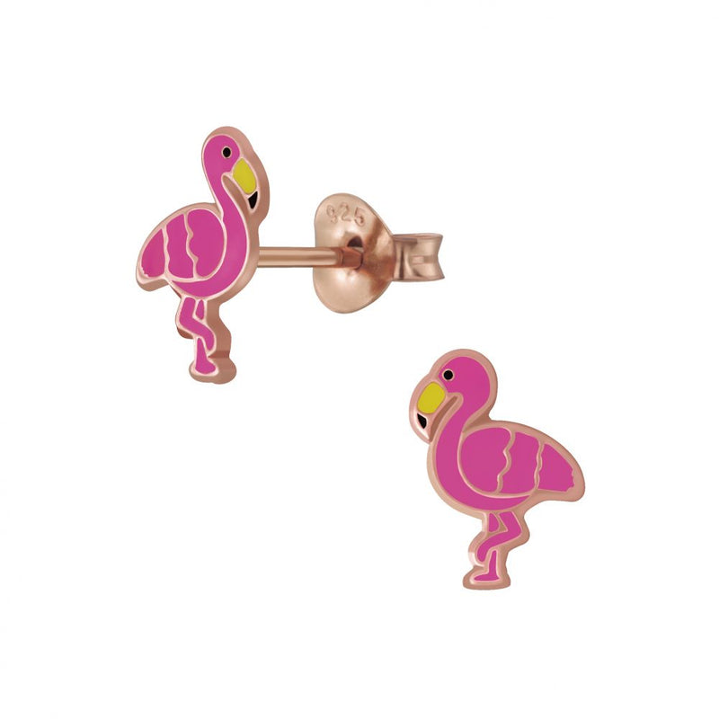 Kinder-Ohrstecker Flamingo Vogel Tier pink rose vergoldet aus Sterling Silber 925