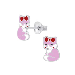 Kinder-Ohrstecker Fuchs Füchschen lila pink weiß 6 x 9 mm aus Sterling Silber 925