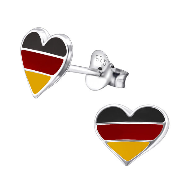 Damen-Ohrstecker Herz-Flagge Deutschland Sterling Silber 925