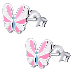 Kinder-Ohrringe Kinderschmuck Schmetterling Insekt rosa weiß blau aus Sterling Silber 925