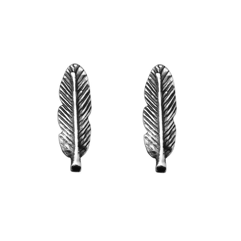 Damen-Ohrstecker Feder gefieder oxidiert 10mm Sterling Silber 925