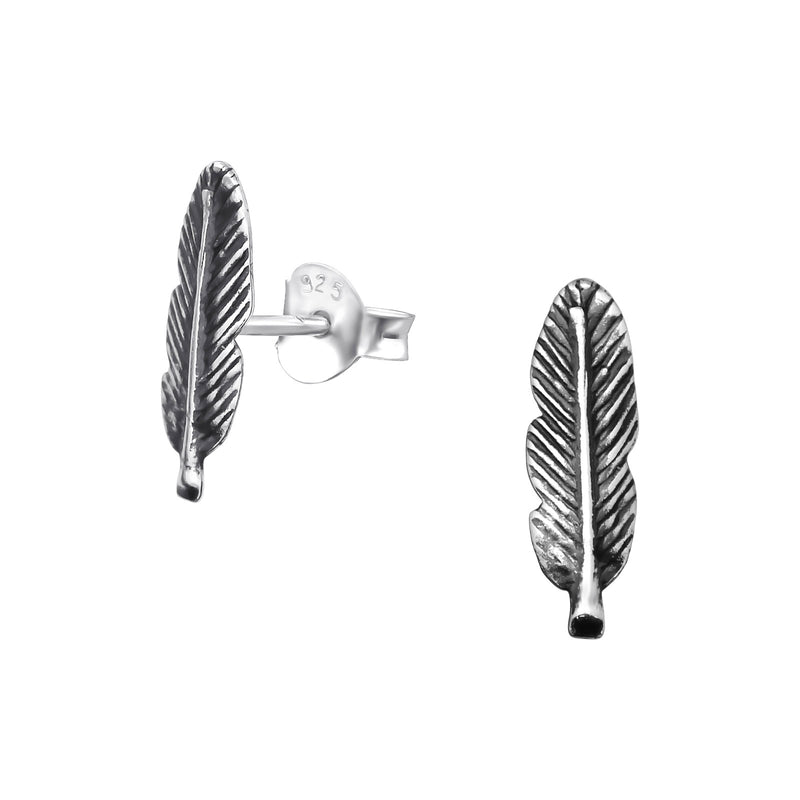 Damen-Ohrstecker Feder gefieder oxidiert 10mm Sterling Silber 925