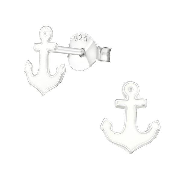 Damen-Ohrstecker Anker 10mm im Maritim Design weiß Sterling Silber 925