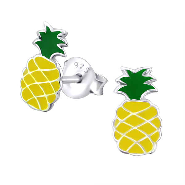 Kinder-Ohrstecker Ohrringe Ananas gelb grün aus Sterling Silber 925