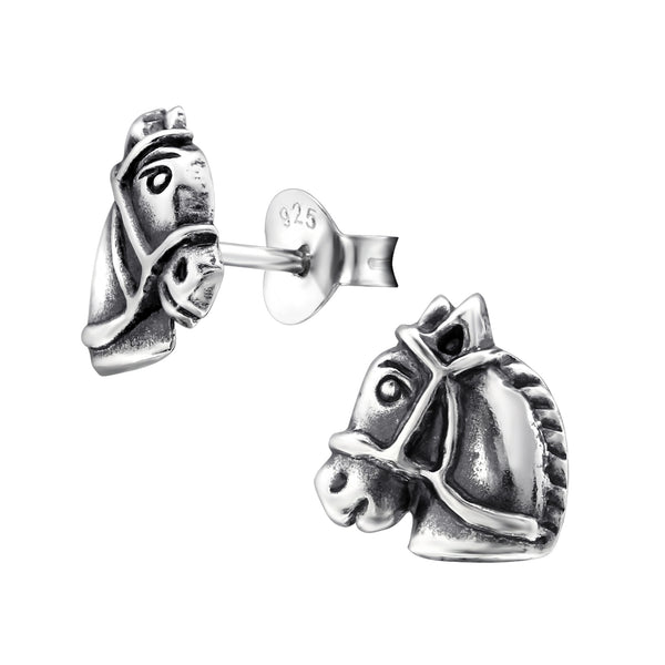 Damen-Ohrstecker Pferd Pferdekopf oxidiert Sterling Silber 925