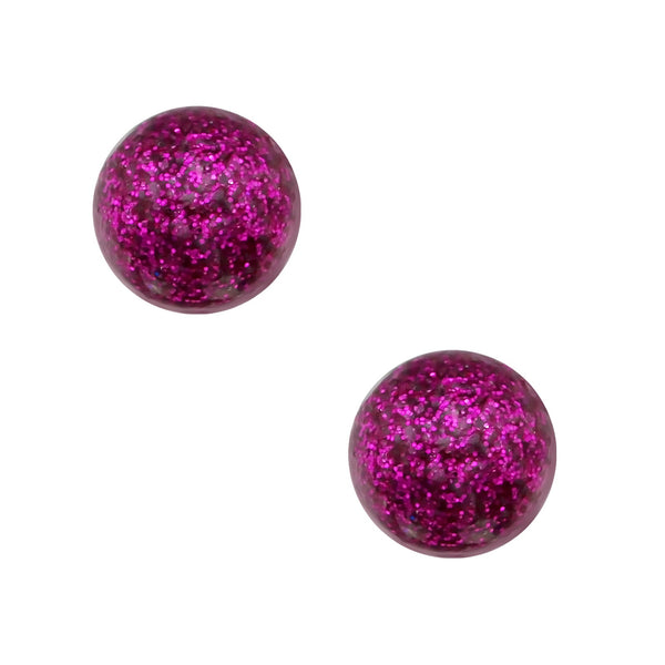 Damen-Ohrstecker Kugel Ball 6mm in pink Glitzer Sterling Silber 925