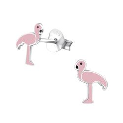 Kinder-Ohrstecker Flamingo Vogel pink weiß Sterling Silber 925