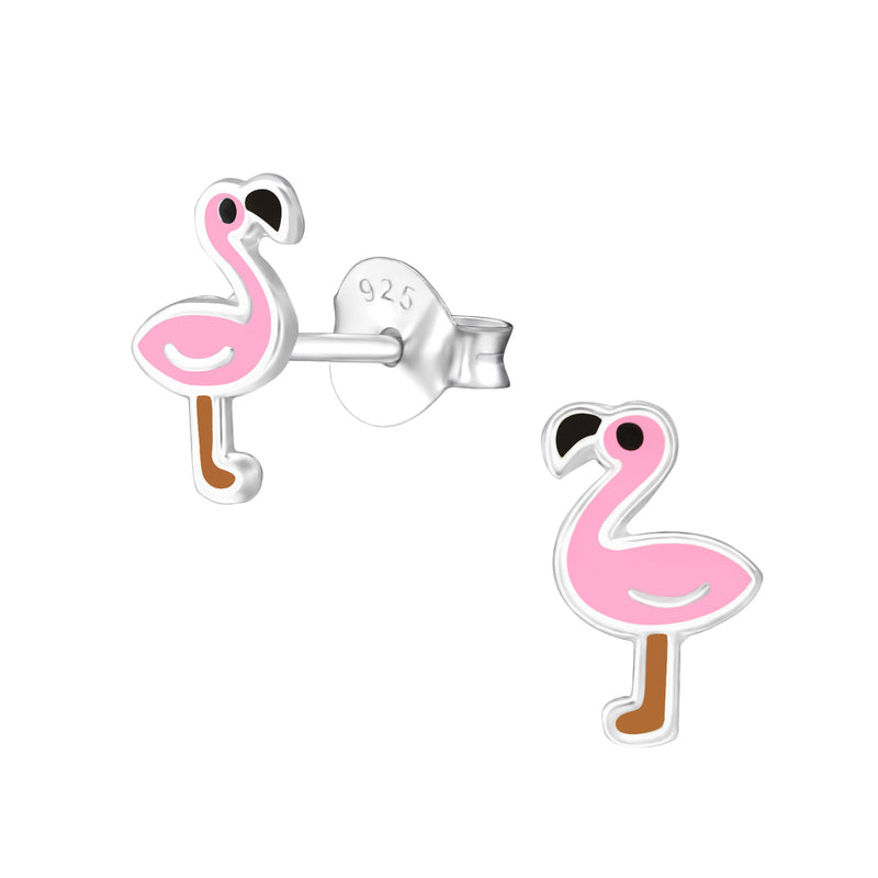 Kinder-Ohrstecker Flamingo Vogel Tier Süß Rosa Braun 6 X 8mm aus Sterling Silber 925