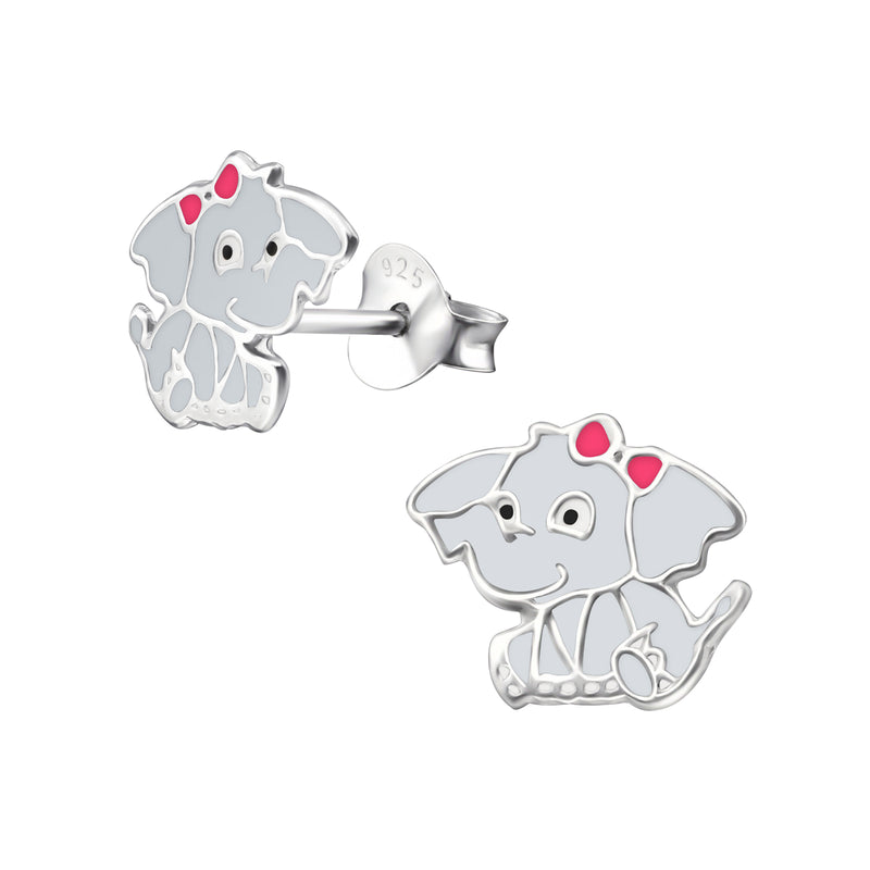 Kinder-Ohrstecker Elefant Tier grau weiß pink 9mm aus Sterling Silber 925