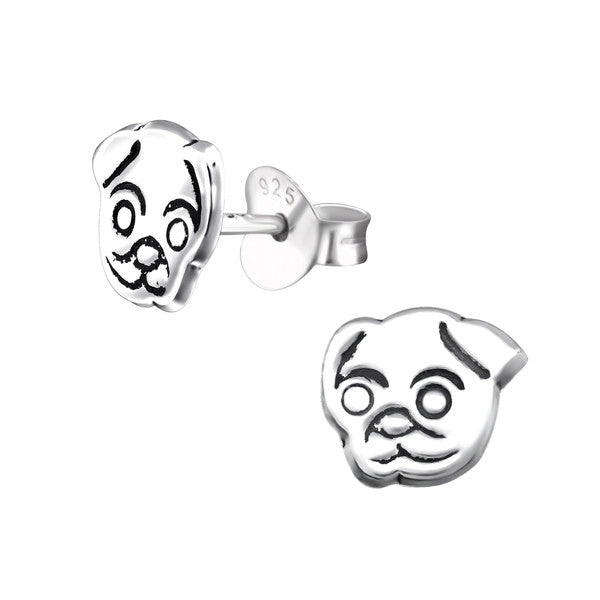 Kinder-Ohrstecker Hund Hündchen Welpe Boxer oxidiert glanz aus Sterling Silber 925