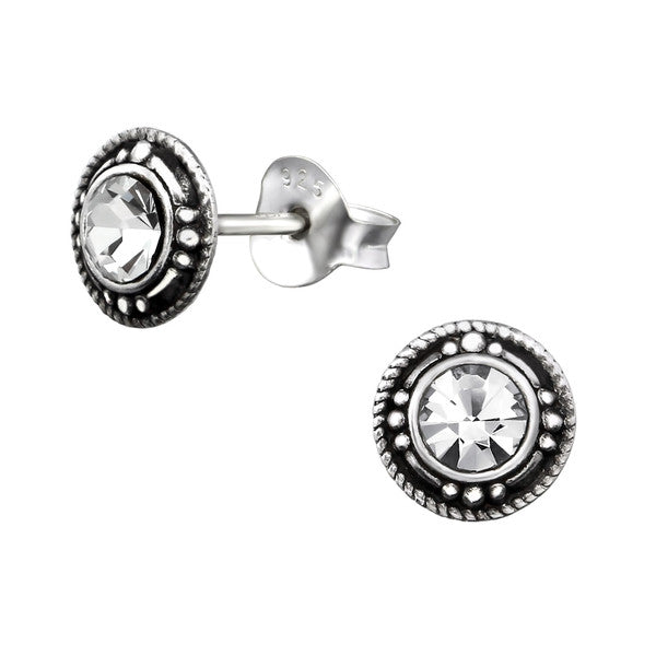 Damen-Ohrstecker Scheibe Platte oxidiert Glitzer Sterling Silber 925