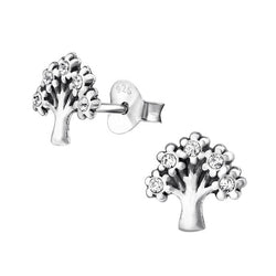 Damen-Ohrstecker Baum des Lebens oxidiert Glitzer Sterling Silber 925