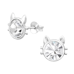 Mädchen-Ohrstecker Katze 10mm Weiß Glitzer aus Sterling Silber 925