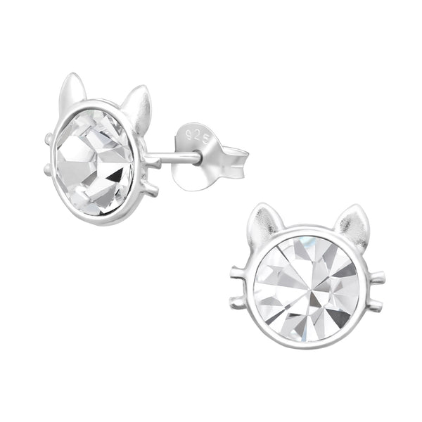 Mädchen-Ohrstecker Katze 10mm Weiß Glitzer aus Sterling Silber 925