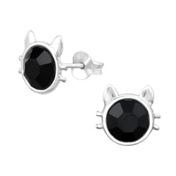 Mädchen-Ohrstecker Katze 10mm Schwarz Glitzer aus Sterling Silber 925