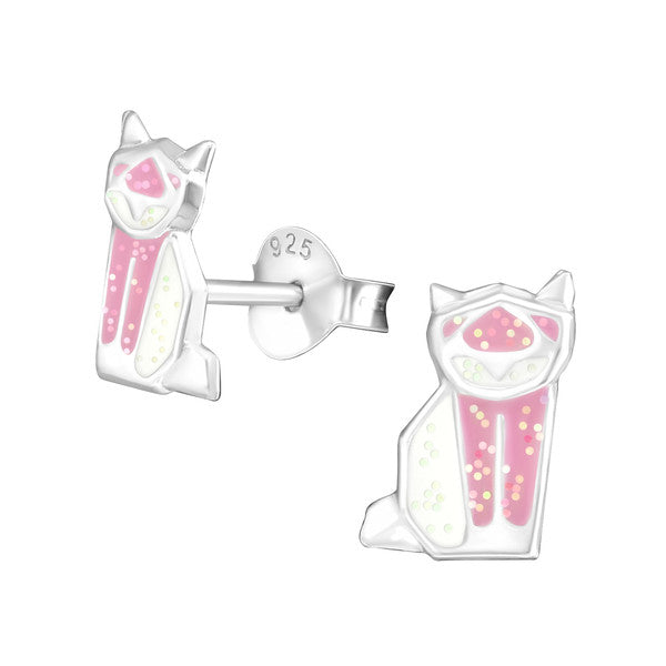 Kinder-Ohrstecker Katze Kätzchen Mieze Glanz Rosa aus Sterling Silber 925