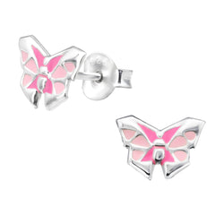 Kinder-Ohrstecker Schmetterling glanz mit rosa pink aus Sterling Silber 925