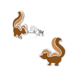 Kinder-Ohrstecker Eichhörnchen Streifenhörnchen Braun aus Sterling Silber 925