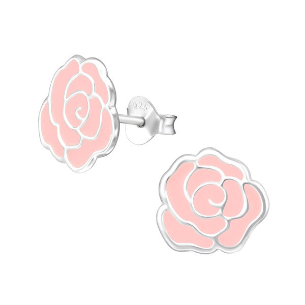 Damen-Ohrstecker Rose Blume pink Sterling Silber 925