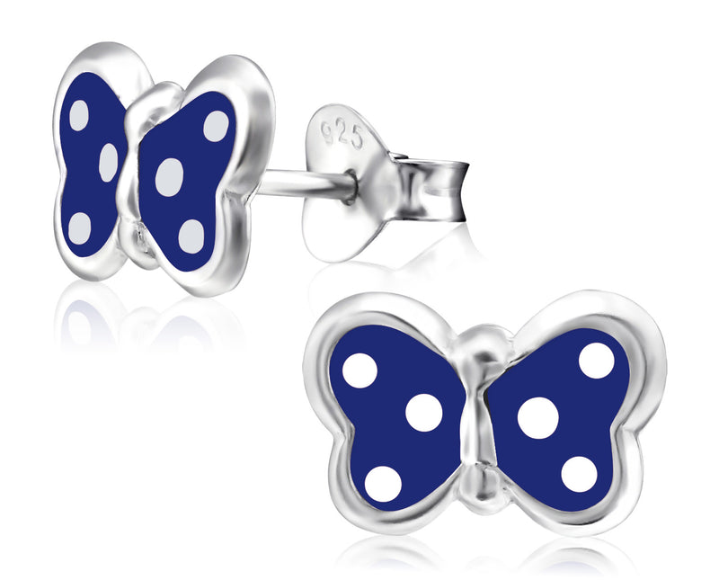 Kinder-Ohrstecker Schmetterling Insekt blau weiß aus Sterling Silber 925