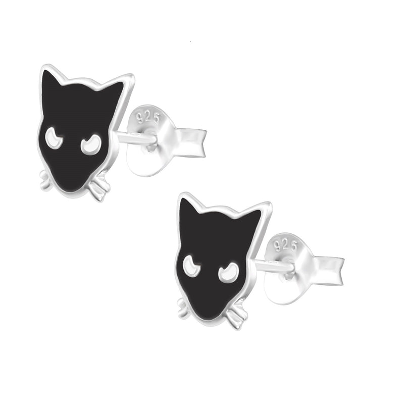 Kinder-Ohrstecker Katze Kätzchen Mieze süß schwarz aus Sterling Silber 925