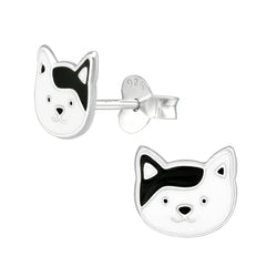 Kinder-Ohrstecker Katze Kätzchen Mieze süß schwarz weiß 8mm aus Sterling Silber 925