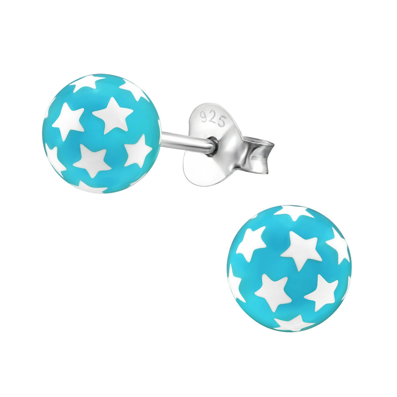 Damen-Ohrstecker Kugel Ball mit Sternen blau Sterling Silber 925