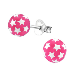 Damen-Ohrstecker Kugel Ball mit Sternen pink Sterling Silber 925