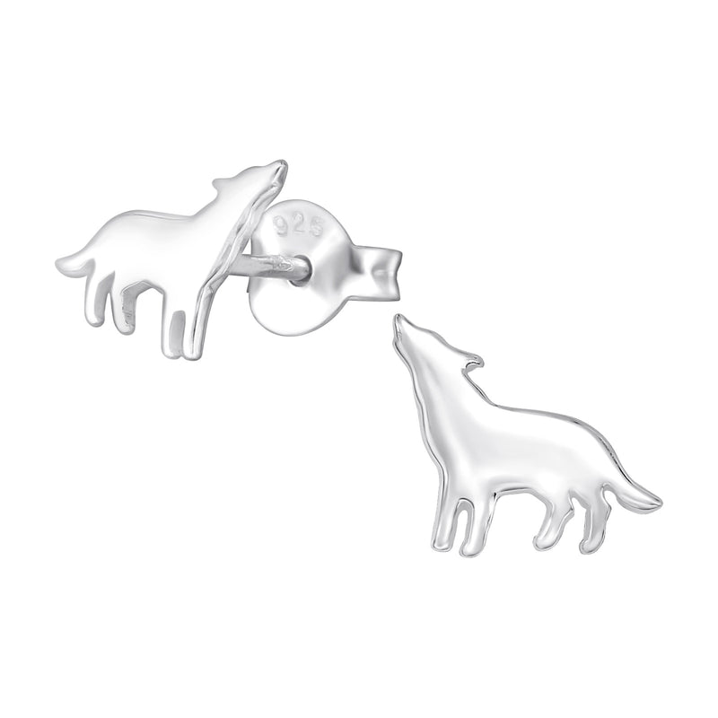 Kinder-Ohrstecker Wolf Hund 9mm glanz Sterling Silber 925