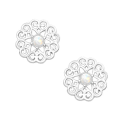 Damen-Ohrstecker Mandala Scheibe Platte mit Syntetischen Opal Sterling Silber 925