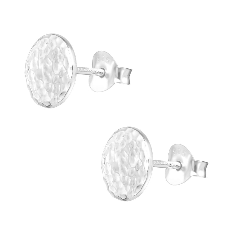 Damen-Ohrstecker Scheibe Platte Rund Kreis gehämmert 8mm glanz Sterling Silber 925