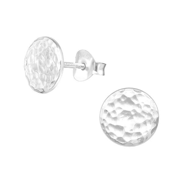 Damen-Ohrstecker Scheibe Platte Rund Kreis gehämmert 8mm glanz Sterling Silber 925