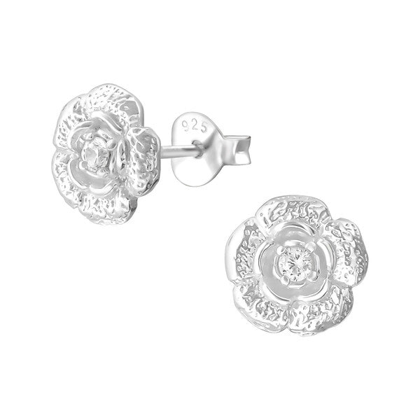 Damen-Ohrstecker Design Blume Zirkonia weiß Sterling Silber 925