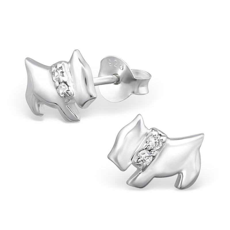 Kinder-Ohrstecker Hund Hündchen Jagdhund Terrier mit Zirkonia (Syntetischer Schmuckstein) glanz aus Sterling Silber 925