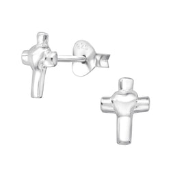 Damen-Ohrstecker Kreuz Design mit Herz glanz Sterling Silber 925